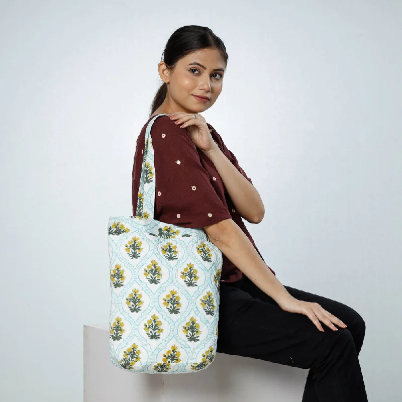 Shoulder bags with palm prints for beach vibes -Multicolor - Handcrafted Quilted Sanganeri Block Printed Shoulder Bag