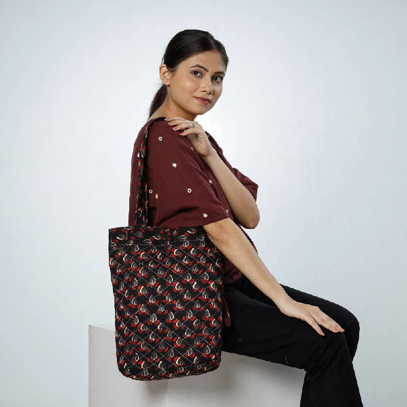 Shoulder bags with check patterns for sharp look -Multicolor - Handcrafted Quilted Sanganeri Block Printed Shoulder Bag