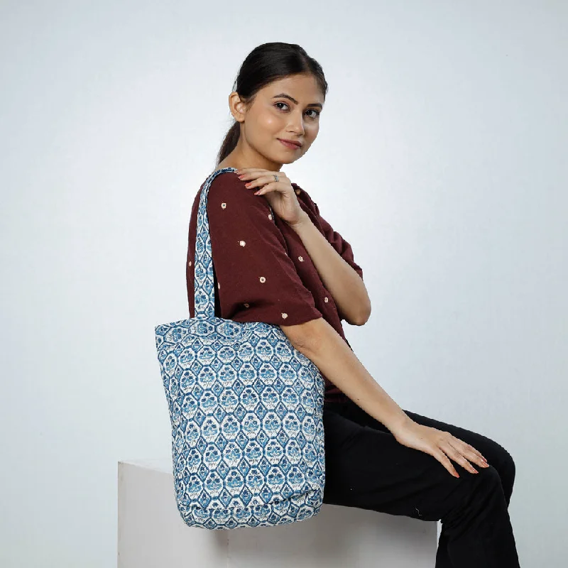 Shoulder bags with tweed texture for retro depth -Multicolor - Handcrafted Quilted Sanganeri Block Printed Shoulder Bag