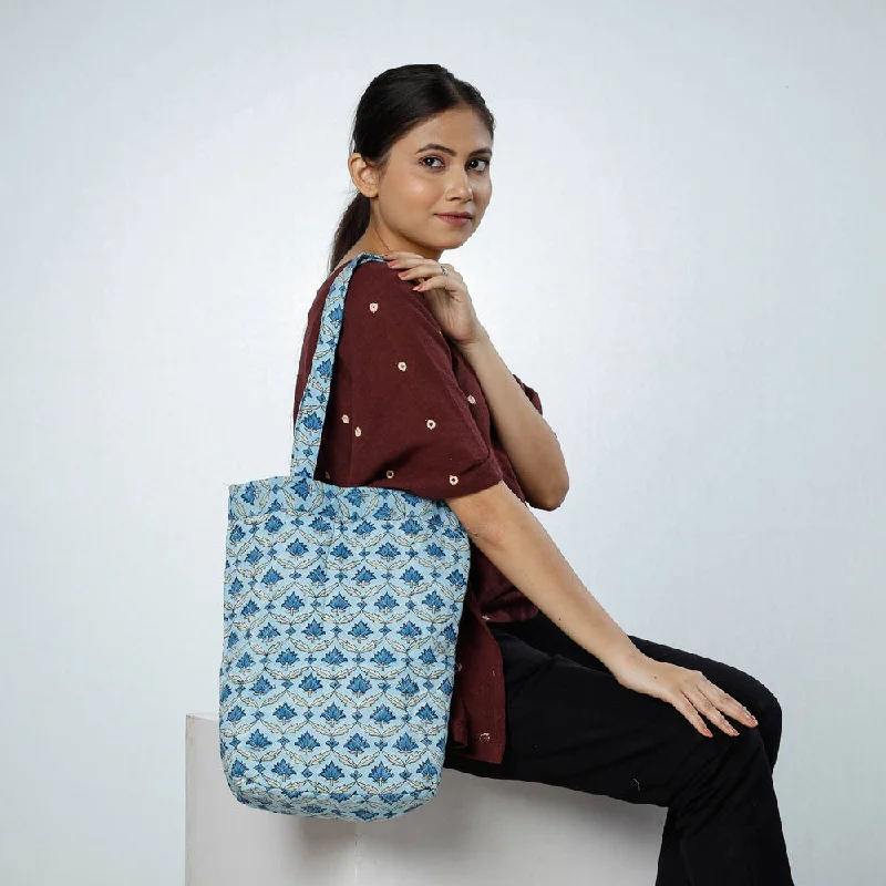 Shoulder bags in rust tones for fall chic -Blue - Handcrafted Quilted Sanganeri Block Printed Shoulder Bag