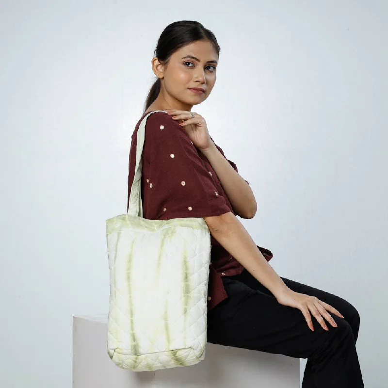 Shoulder bags with slim shapes for subtle luxe -Green - Handcrafted Quilted Shibori Tie Dye Cotton Shoulder Bag