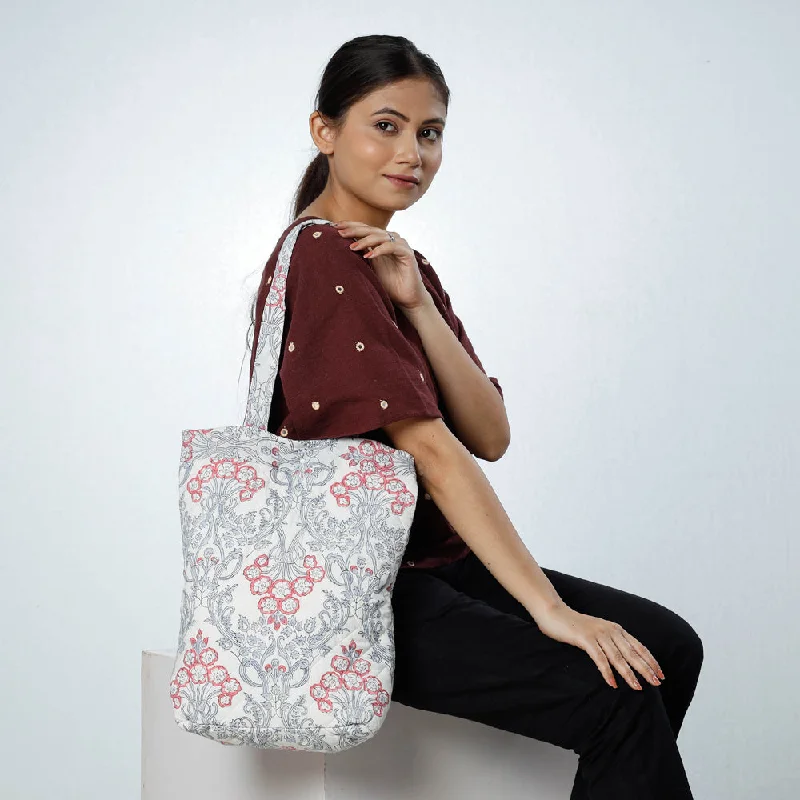 Shoulder bags inspired by timeless satchel bags -Grey - Handcrafted Quilted Sanganeri Block Printed Shoulder Bag