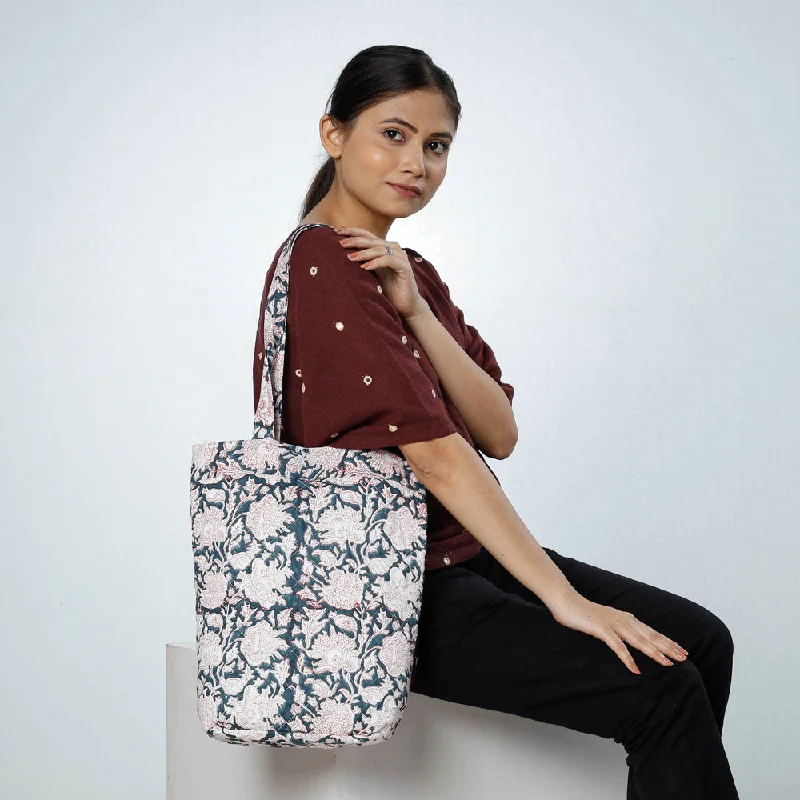 Shoulder bags featuring satin trim for luxe shine -Multicolor - Handcrafted Quilted Sanganeri Block Printed Shoulder Bag