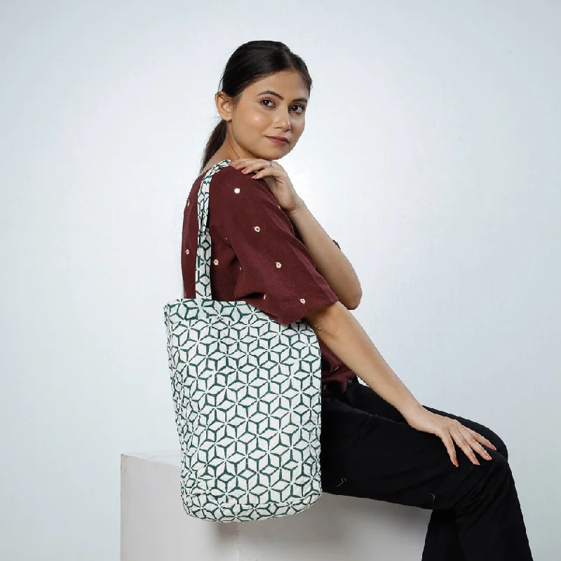 Shoulder bags great for gifting with fresh look -White - Handcrafted Quilted Sanganeri Block Printed Shoulder Bag