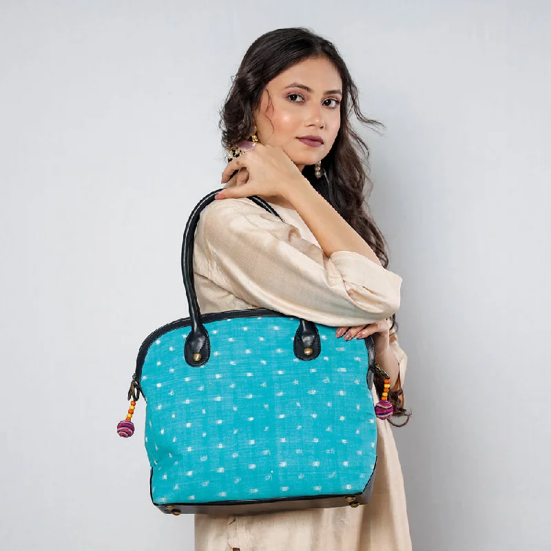 Shoulder bags with sharp shapes for modern style -Blue - Handcrafted Woven Ikat Cotton Shoulder Bag