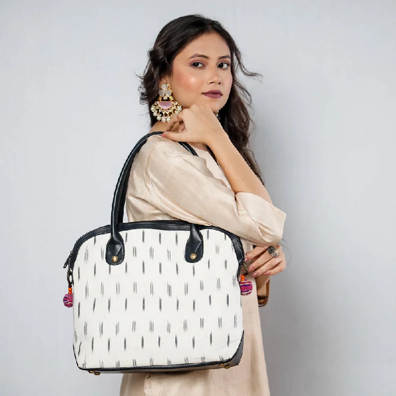 Roomy shoulder bags perfect for travel and errands -White - Handcrafted Woven Ikat Cotton Shoulder Bag