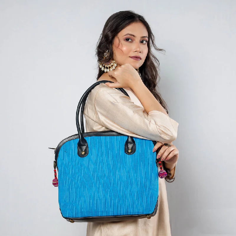 Shoulder bags designed for work with sleek charm -Blue - Handcrafted Woven Ikat Cotton Shoulder Bag