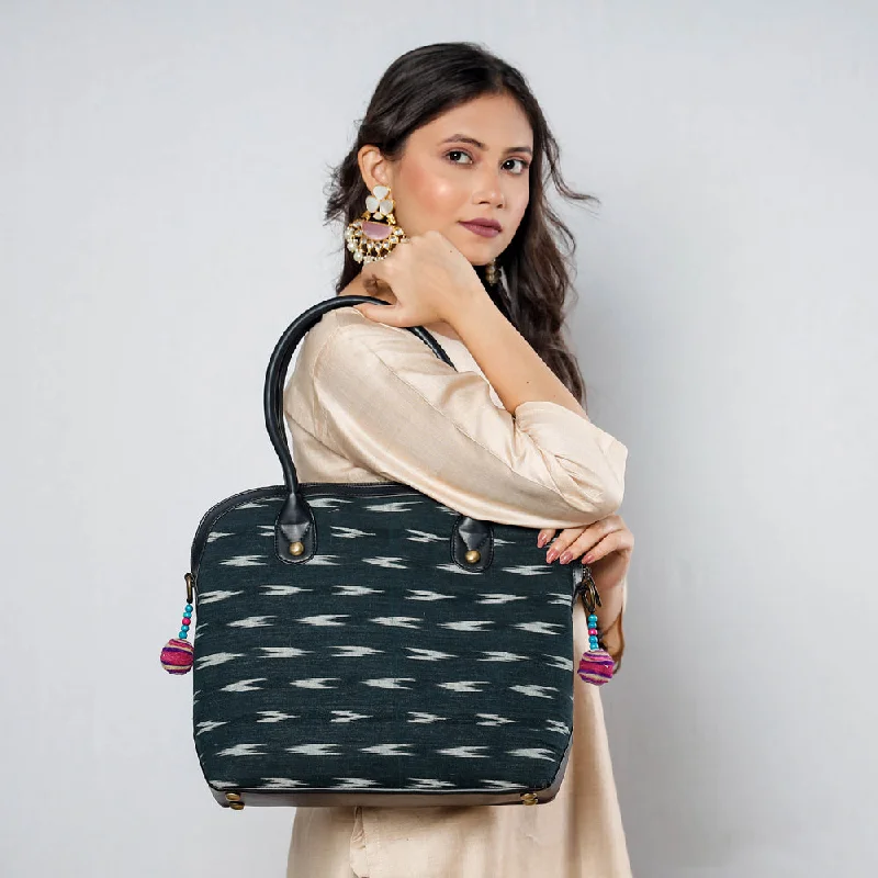 Shoulder bags with thick straps for comfy wear -Green - Handcrafted Woven Ikat Cotton Shoulder Bag