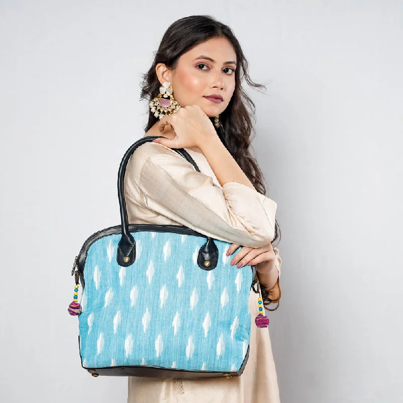 Vibrant shoulder bags featuring bold hues for flair -Blue - Handcrafted Woven Ikat Cotton Shoulder Bag