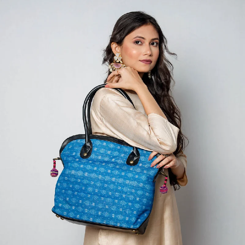 Shoulder bags with foam lining for tech safety -Blue - Handcrafted Woven Ikat Cotton Shoulder Bag