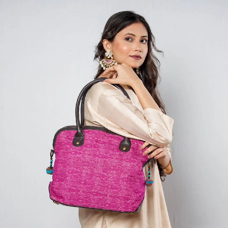 Shoulder bags great for parties with fun pop -Pink - Handcrafted Woven Ikat Cotton Shoulder Bag