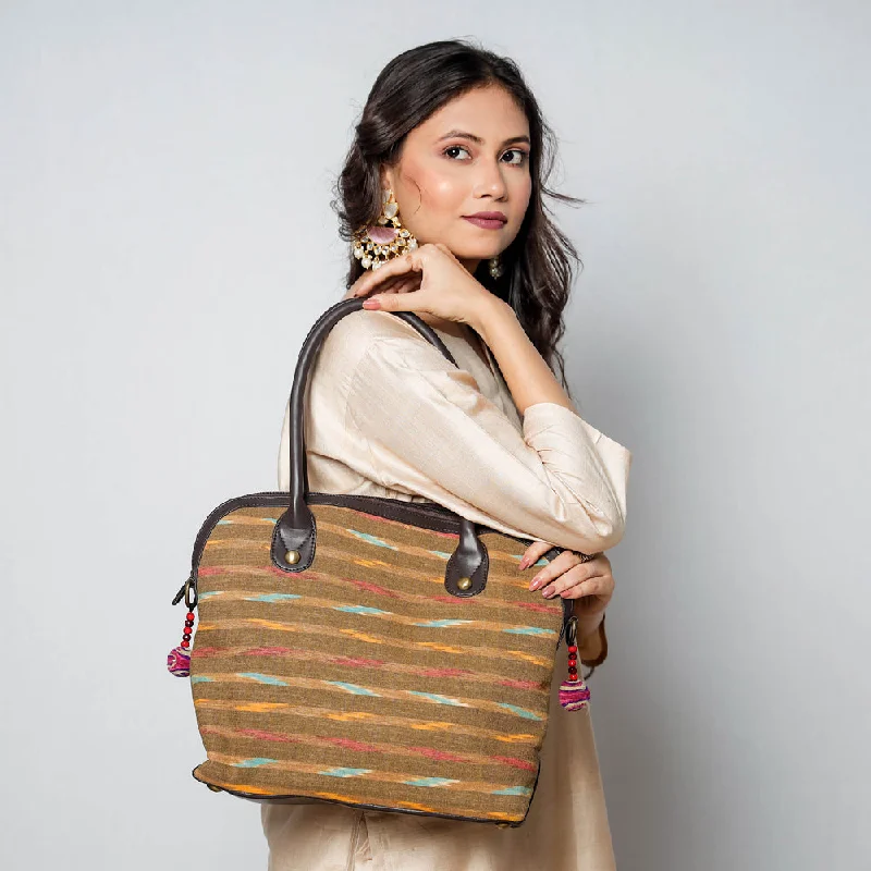 Shoulder bags designed for pets with cozy space -Brown - Handcrafted Woven Ikat Cotton Shoulder Bag