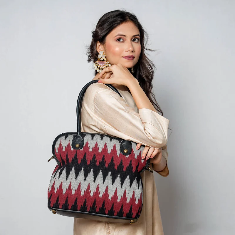 Shoulder bags with sleek leather for soft feel -Multicolor - Handcrafted Woven Ikat Cotton Shoulder Bag