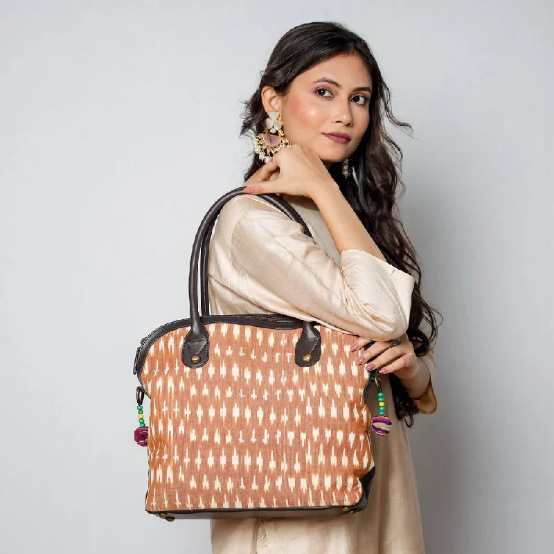 Shoulder bags inspired by timeless satchel bags -Brown - Handcrafted Woven Ikat Cotton Shoulder Bag