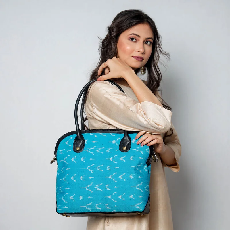 Eco shoulder bags made with recycled green materials -Blue - Handcrafted Woven Ikat Shoulder Bag in Faux Leather 26