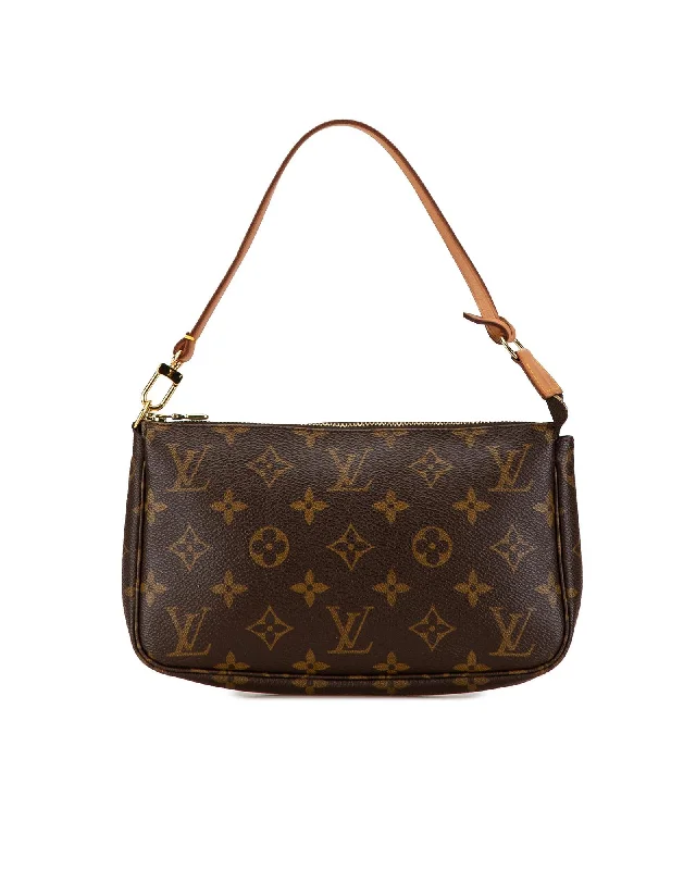 Designer shoulder bags with iconic brand detailing -Monogram Canvas Pochette with Vachetta Leather Handle