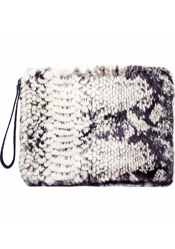 Geometric patterned tote bags for modern, artistic fashion styles -Python Faux Fur Clutch Handbag