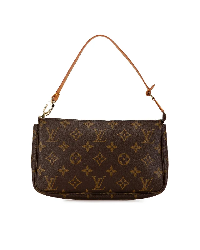 Shoulder bags in soft shades for gentle charm -Monogram Canvas Pochette with Vachetta Leather Handle and Top Zip Closure