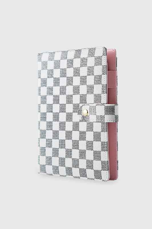 Reversible tote bags with two designs for versatile, two-in-one fashion options -BRYNN CHECKERED NOTEBOOK/PASSPORT IN BEIGE