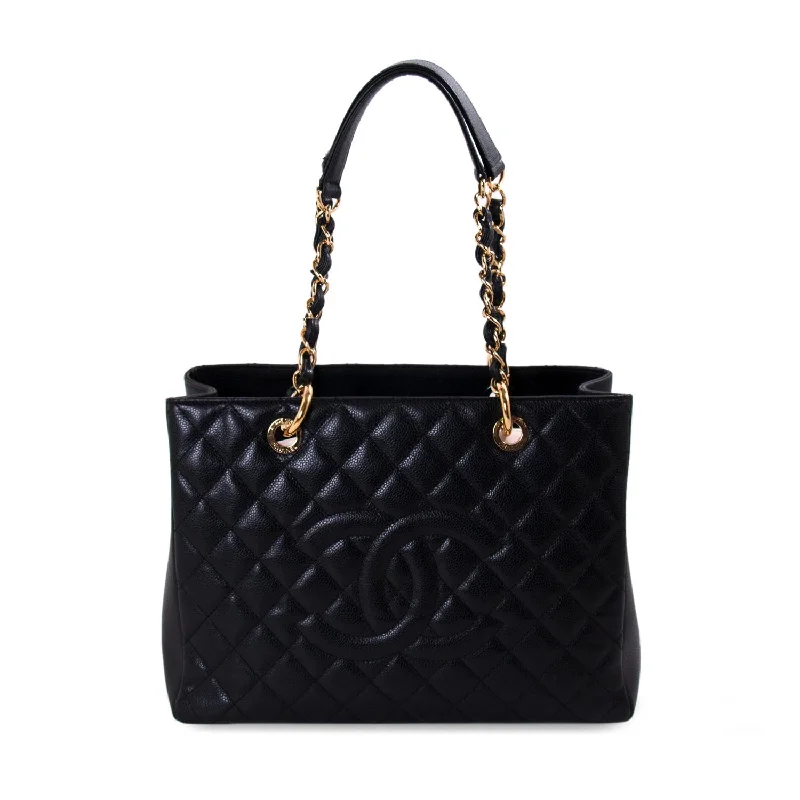 Shoulder bags with leafy prints for earthy vibes -Chanel Black Caviar Grand Shopping Tote Bag