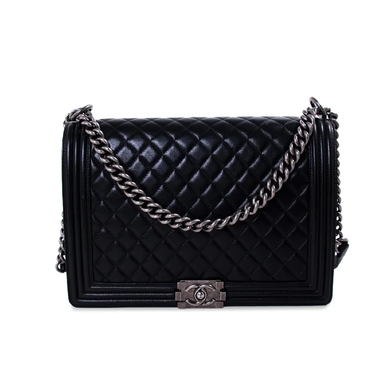 Shoulder bags with worn leather for gritty style -Chanel Large Boy Bag