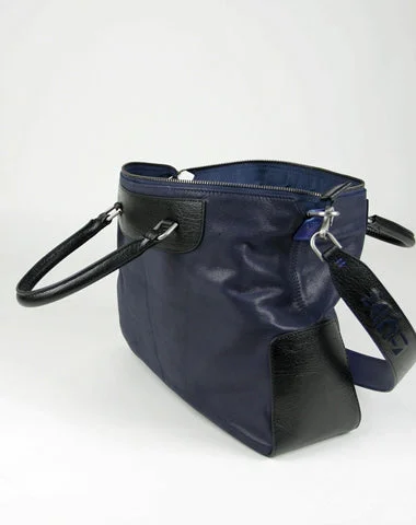 Shoulder bags great for flights with safe slots -Classic Large Womens Dark Blue & Black Leather Work Handbag Purse Leather Shoulder Purse Bag for Ladies