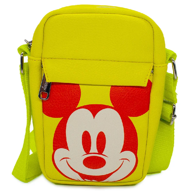 Designer leather tote bags with sleek finishes for modern, luxury accessories -Crossbody Wallet - Holiday Mickey Mouse Smiling Expression HO HO HO Yellow Red White