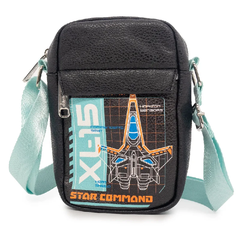 Tote bags with sturdy straps for comfortable carrying and easy transport -Crossbody Wallet - Lightyear STAR COMMAND XL-15 Spaceship Schematic Black Blues Orange