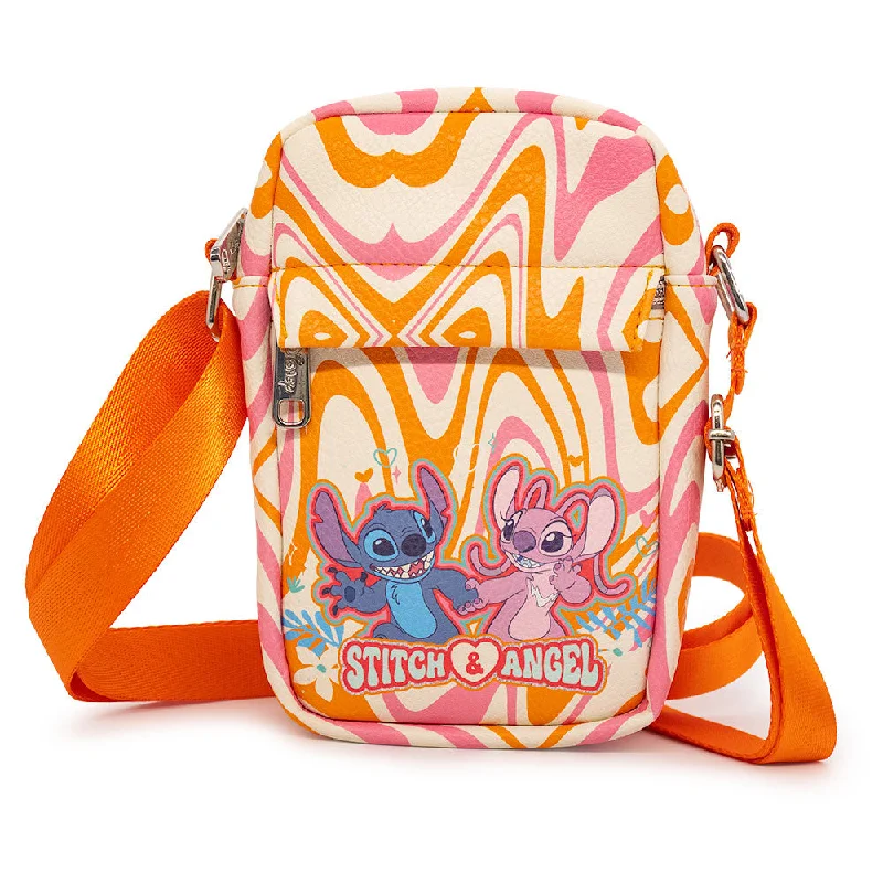 Small tote bags with a minimalist design for casual and chic styles -Crossbody Wallet - Lilo & Stitch STITCH & ANGEL Pose Psychedelic Wave Cream Orange Pink