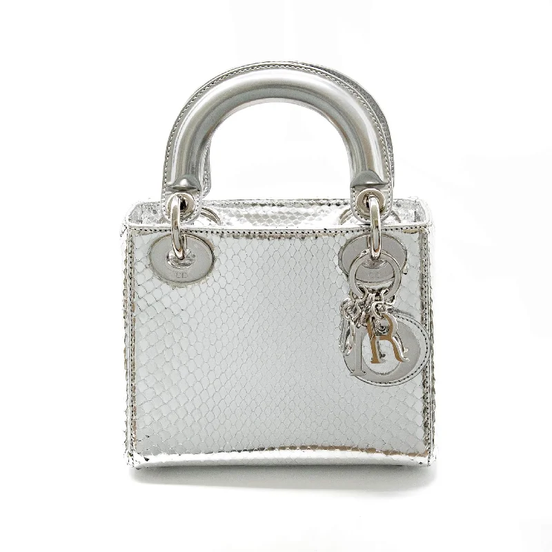 Floral print tote bags for a feminine and colorful style statement -Dior Silver Python Mini Lady Dior Bag