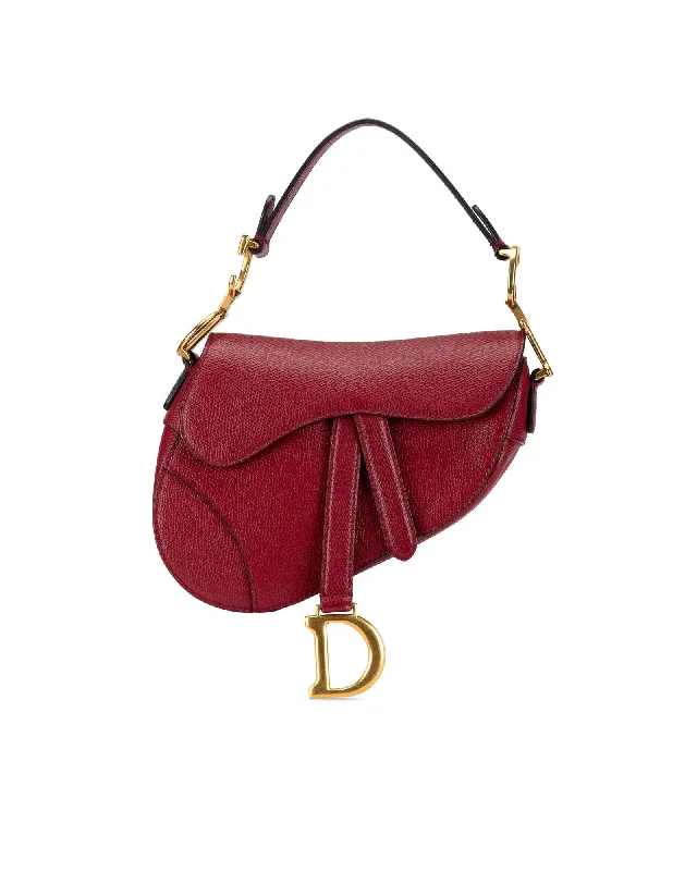 Shoulder bags featuring shiny hardware for glamour -Mini Leather Saddle Shoulder Bag with Magnetic Closure