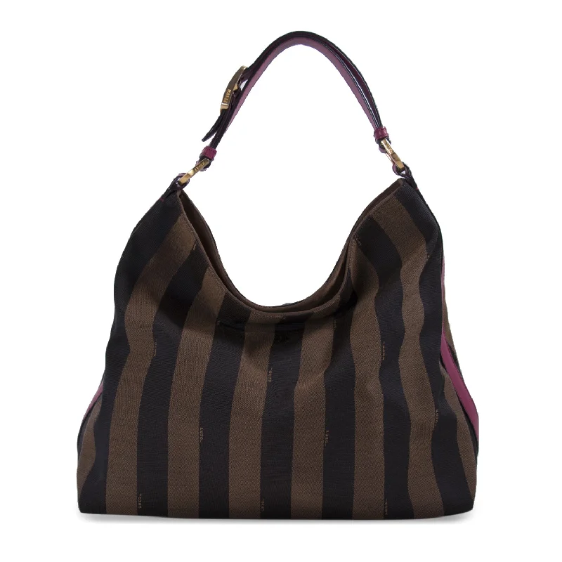 Shoulder bags with tweed texture for retro depth -Fendi Leather-Trimmed Pequin Hobo Bag