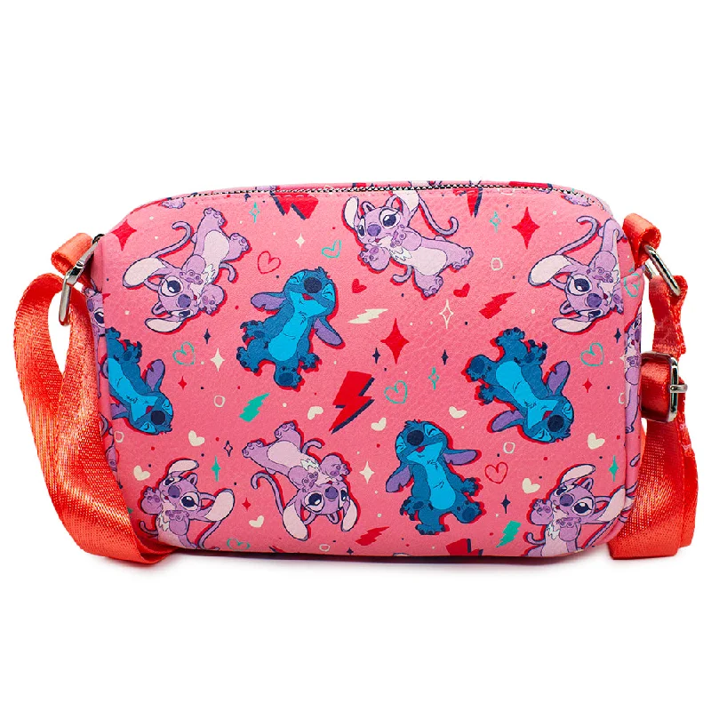 Premium quality tote bags made with durable materials for long-lasting use -Horizontal Crossbody Wallet - Lilo & Stitch Angel and Stitch Poses and Doodles Pinks Blues