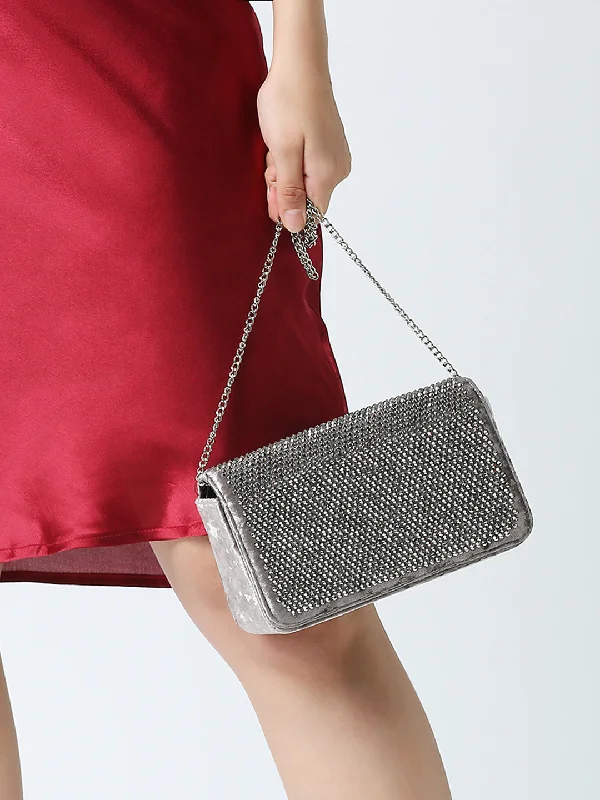 Eco-friendly hemp tote bags for sustainable fashion and eco-conscious shoppers -Inc.5 Women Grey Embellished Fancy Clutch