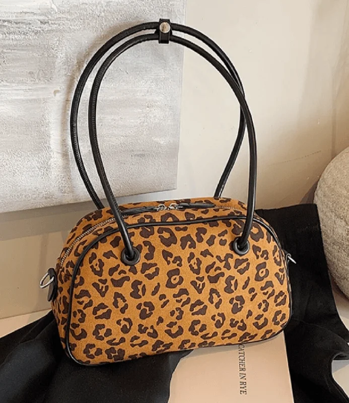 Shoulder bags great for holidays with festive pop -Leopard Suede Women Tote Handbags Medium Zipper Soft Shoulder Bag