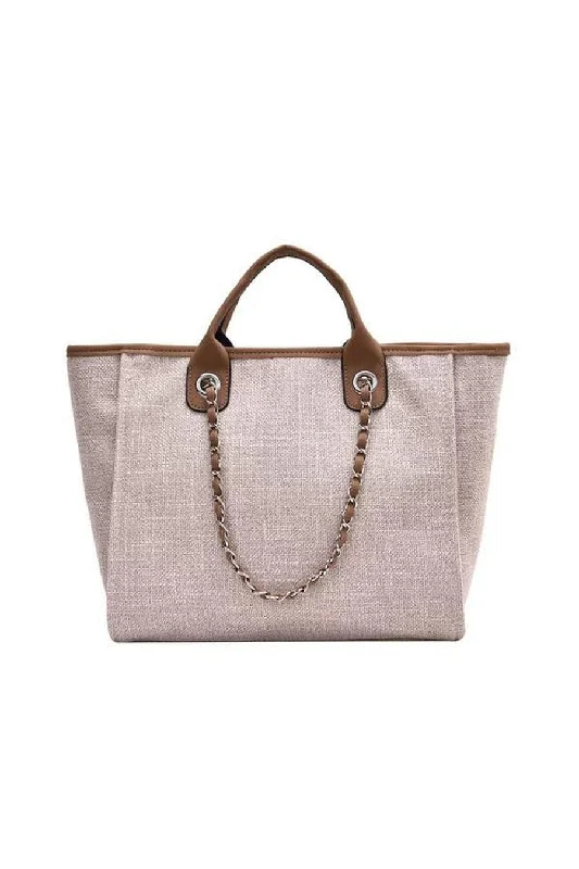 Tote bags with detachable straps for versatile carrying options and styles -THE "LIVIA" WOVEN TOTE BAG IN TAUPE