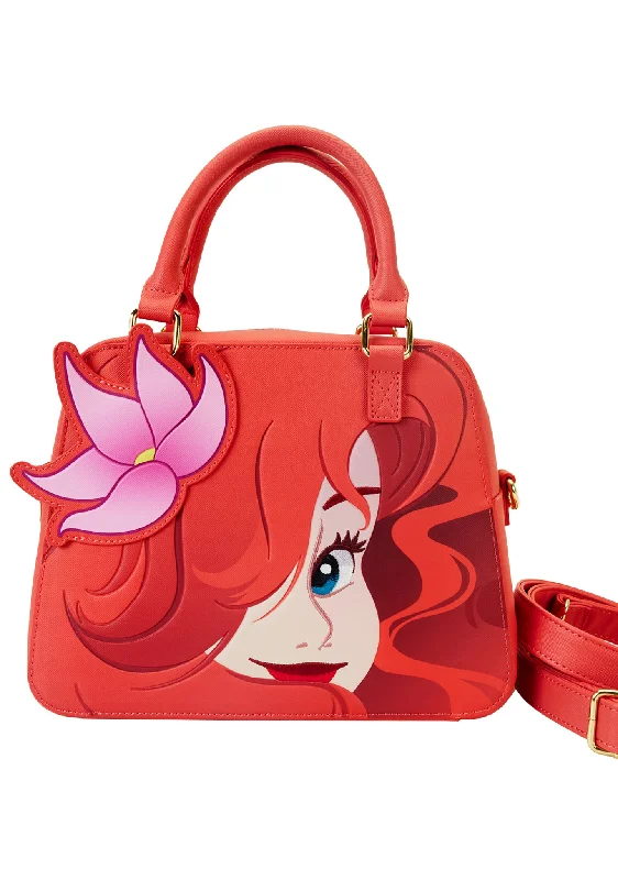 Tote bags with colorful pom-pom detailing for fun and quirky style -Disney The Little Mermaid 35th Anniversary Ariel Face Crossbody Bag