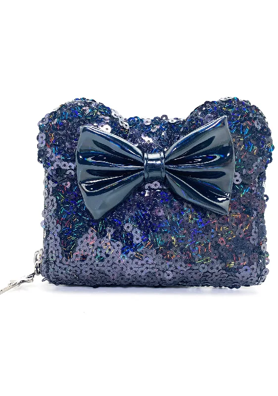 Colorblock tote bags for a bold and modern fashion statement -X LASR Exclusive Disney Celestial Dreams Black Holographic Sequin Minnie Zip Wallet