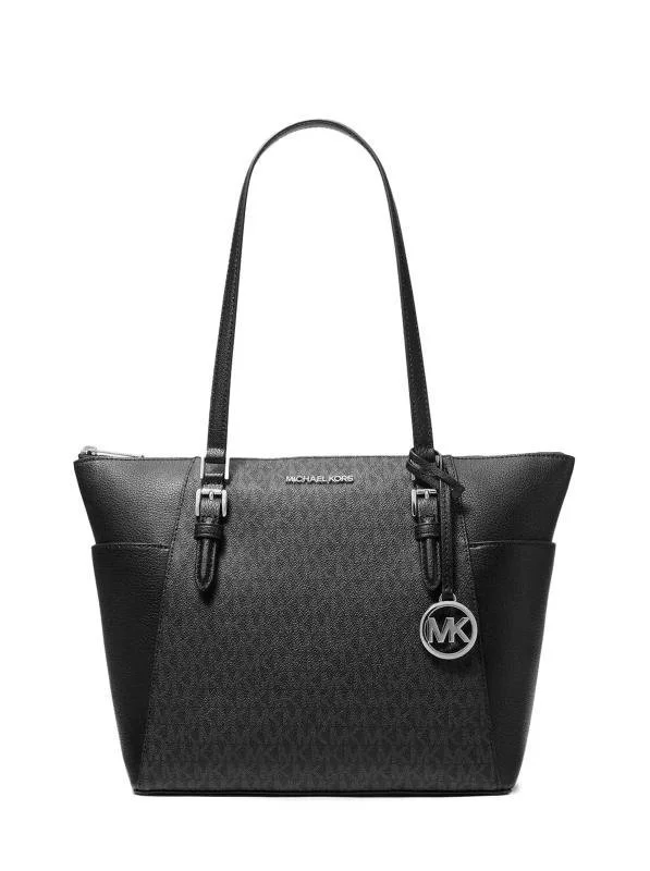 Classic black tote bags for women who appreciate simple, elegant accessories -M.I.C.H.A.E.L. K.O.R.S. SHOULDER ZIPPER HANDBAG