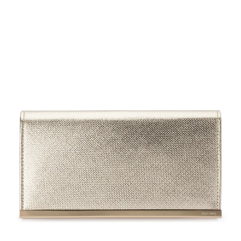 Tote bags with zipper closure for added security and peace of mind -MADDIE Metallic Embossed Foldover Clutch