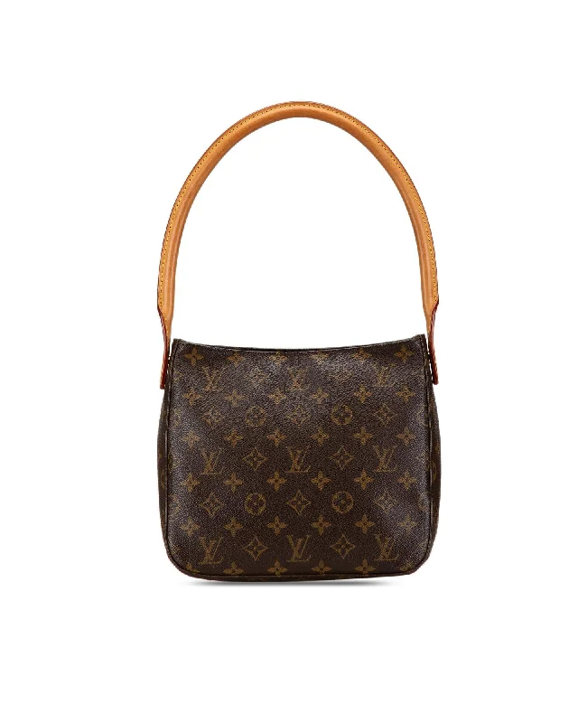 Shoulder bags with pull ties for casual ease -Monogram Canvas Bag with Rolled Leather Strap and Interior Zip Pocket