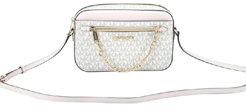 Tote bags with detachable straps for versatile carrying options and styles -Michael Kors Jet Set Item Large East West Signature Leather Zip Chain Crossbody Handbag (Vanilla PVC/Powder Blush)