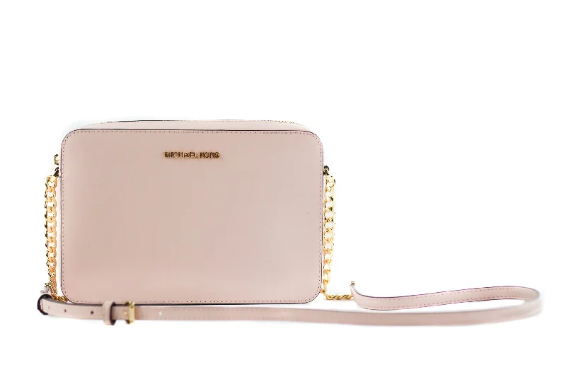 Stylish tote bags with vegan leather straps for eco-friendly fashion choices -Michael Kors Jet Set Large East West Saffiano Leather Crossbody Bag Handbag (Powder Blush)