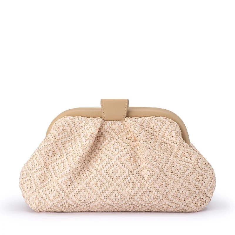 Monogrammed cotton tote bags with initials for a classy and personal gift -MINKI Gathered Woven Clutch