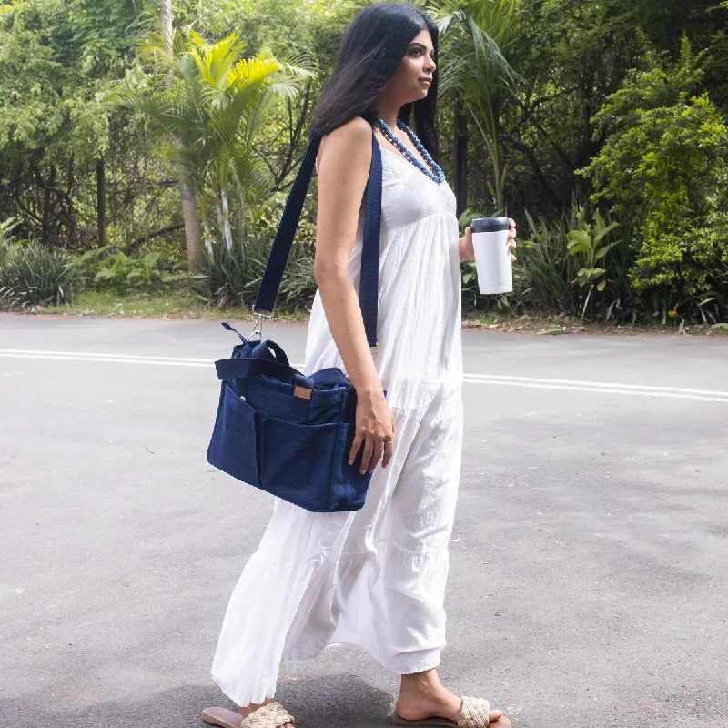 Shoulder bags with rainproof fabric for wet days -Blue - Upcycled Denim Dual Usage Tote Bag with removable insert