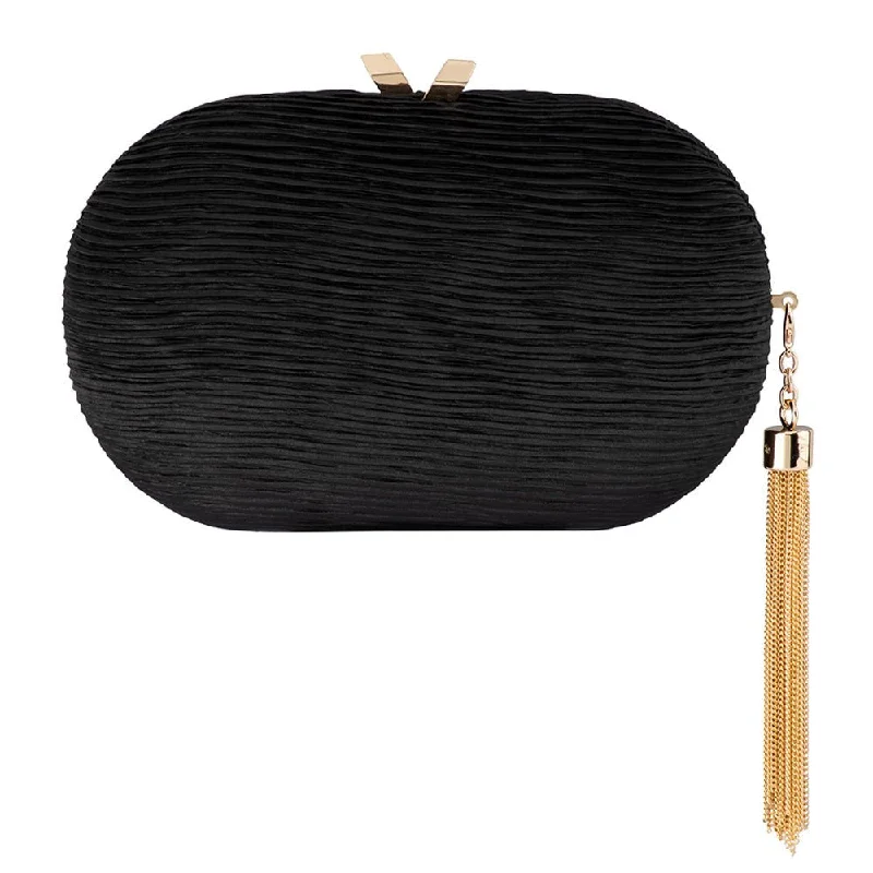 Bohemian tote bags with fringe or tassel detailing for carefree, boho style -NATALIE Pleated Oval Clutch