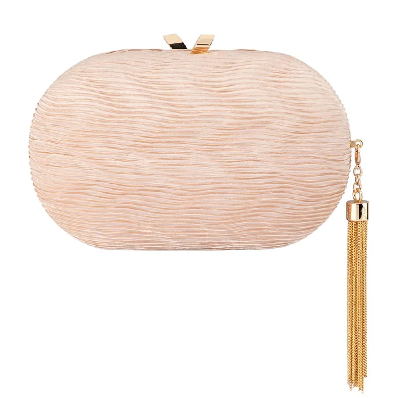 Geometric patterned tote bags for modern, artistic fashion styles -NATALIE Pleated Oval Clutch