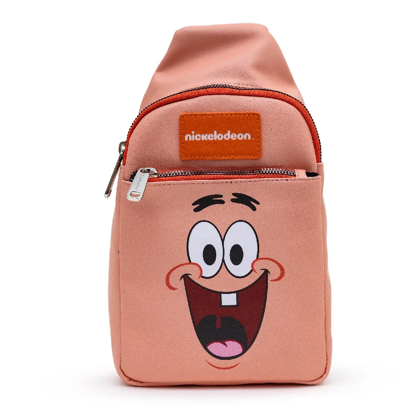 Floral print tote bags for a feminine and colorful style statement -Nickelodeon Bag, Sling, SpongeBob Patrick Star Close Up, Salmon Orange, Bounding, Vegan Leather