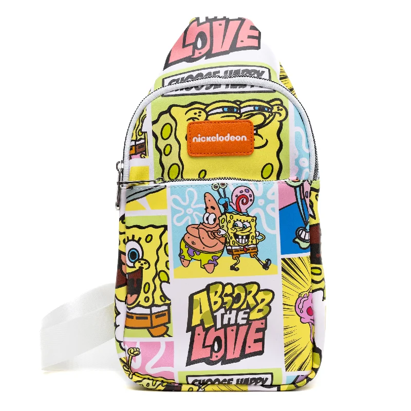 Tote bags with sturdy canvas material for durable and long-lasting wear -Nickelodeon Vegan Leather Crossbody Sling Bag, SpongeBob SquarePants and Friends Character Blocks, 7" x 14"