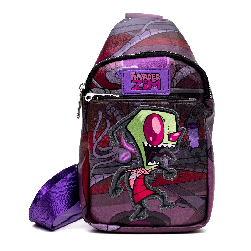 Waterproof tote bags for women who love functional and stylish accessories -Nickelodeon Vegan Leather Crossbody Sling Bag with Adjustable Straps, Invader Zim Laughing Pose Applique